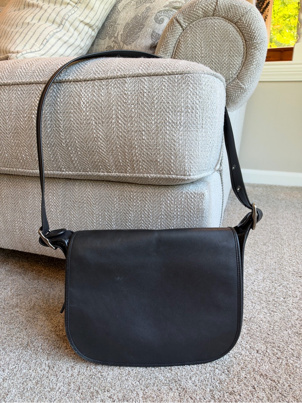 Coach Black Leather Flap Shoulder Messenger Bag 53815 Adjustable Strap